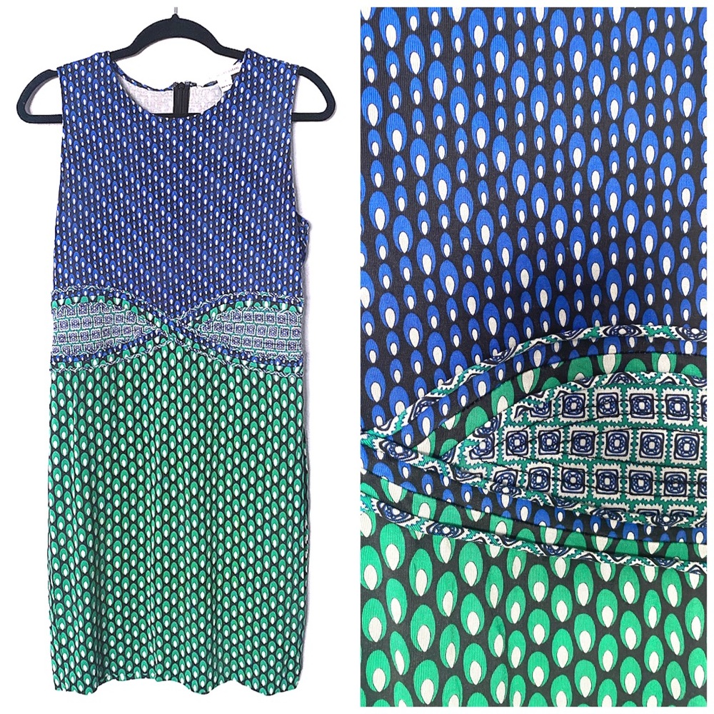 Diane von Fürstenberg DVF silk blue and green shift dress